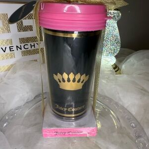 Juicy Couture Black and Pink Tumbler Mug with Pink Lid